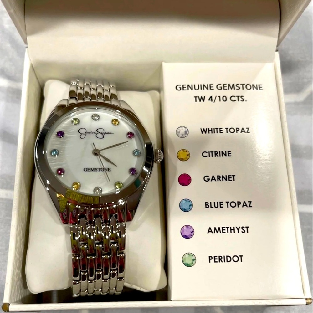 Jessica Simpson silver gemstone watch